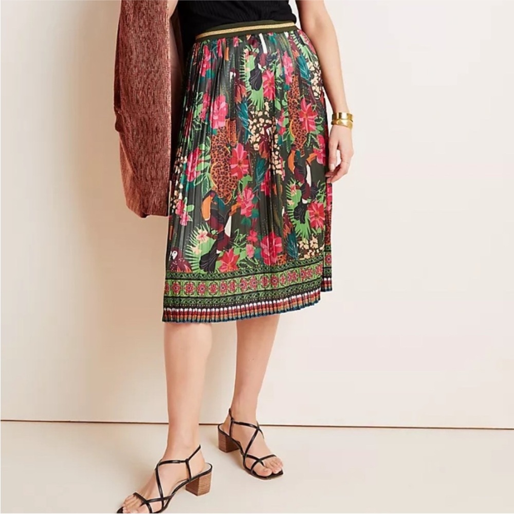Farm Rio for Anthropologie Bosque Pleated Midi Skirt
